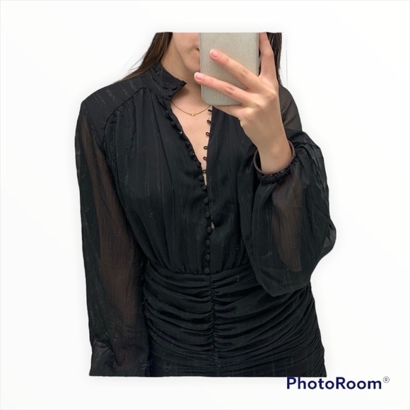 NEW HOUSE OF HARLOW x REVOLVE Black Metallic High Neck Long Sleeve Mini Dress 4 - Picture 2 of 9